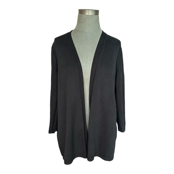 TALBOTS Black Women Long Sleeve Open Front Blazer Knitt Front Sheer Back Duster - Picture 2 of 6